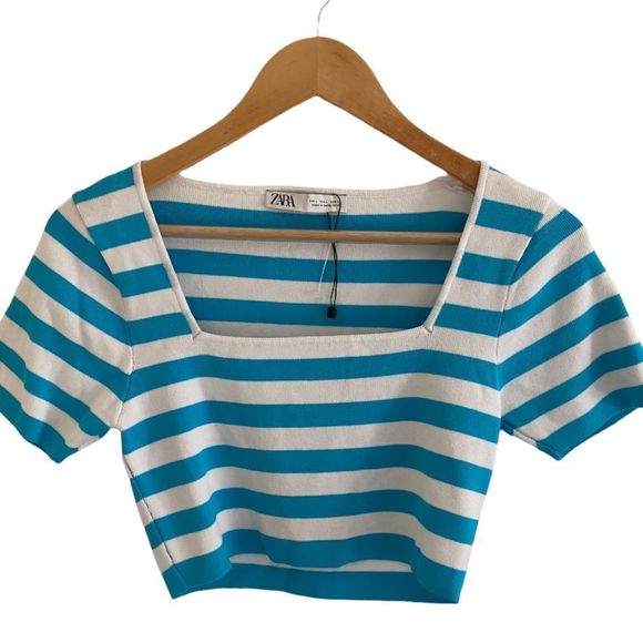 Zara Tops Zara Blue Striped Crop Top Poshmark